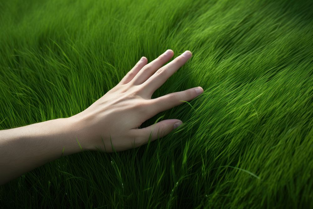 Grass green hand touching. AI generated Image by rawpixel.