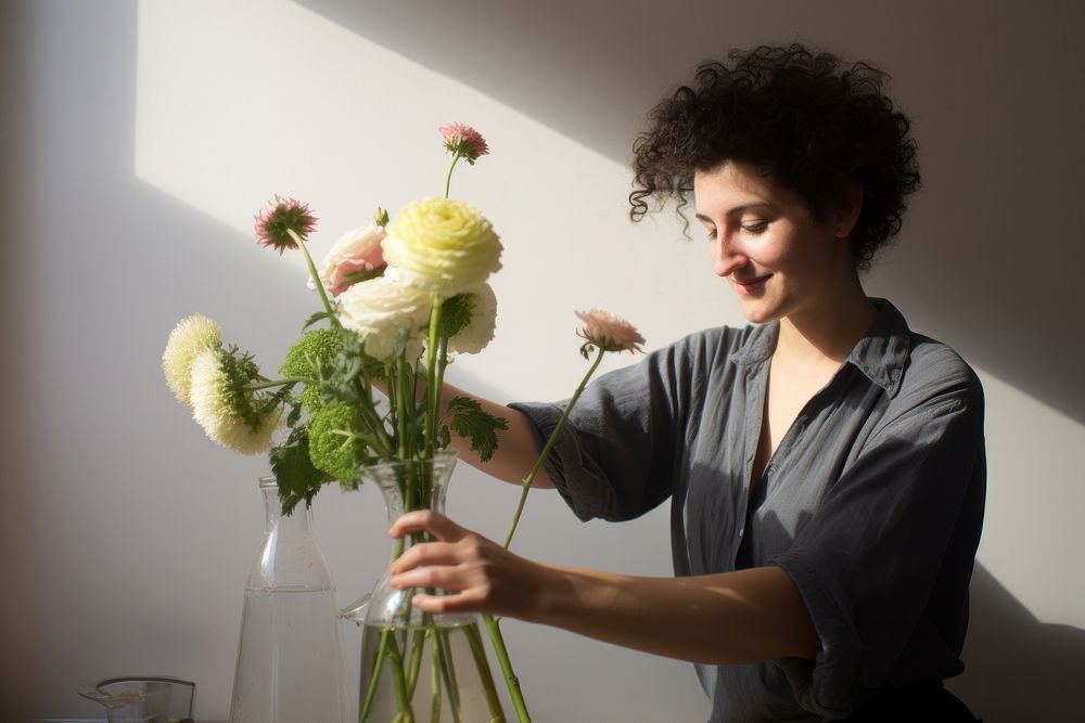 Smiling lesbian flower portrait adult. 