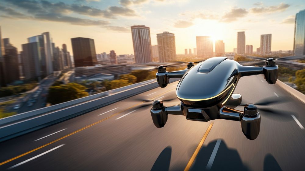 Aerial Drone view vehicle city transportation. AI generated Image by rawpixel.