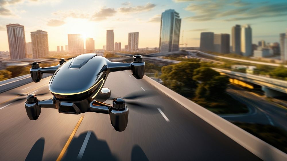 Aerial Drone view vehicle city car. AI generated Image by rawpixel.
