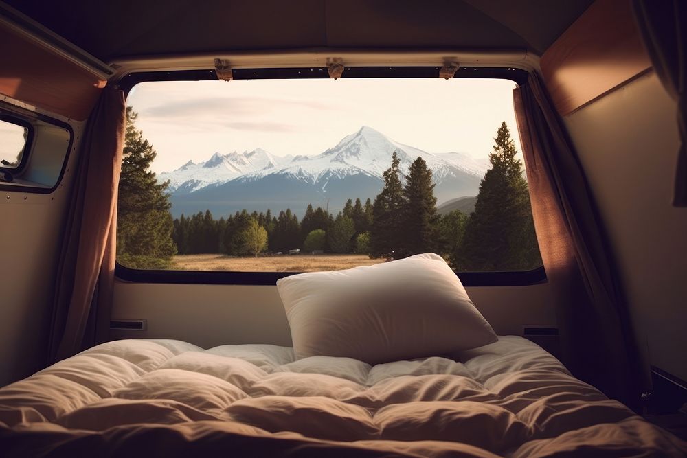 Camper car furniture mountain vehicle. AI generated Image by rawpixel.
