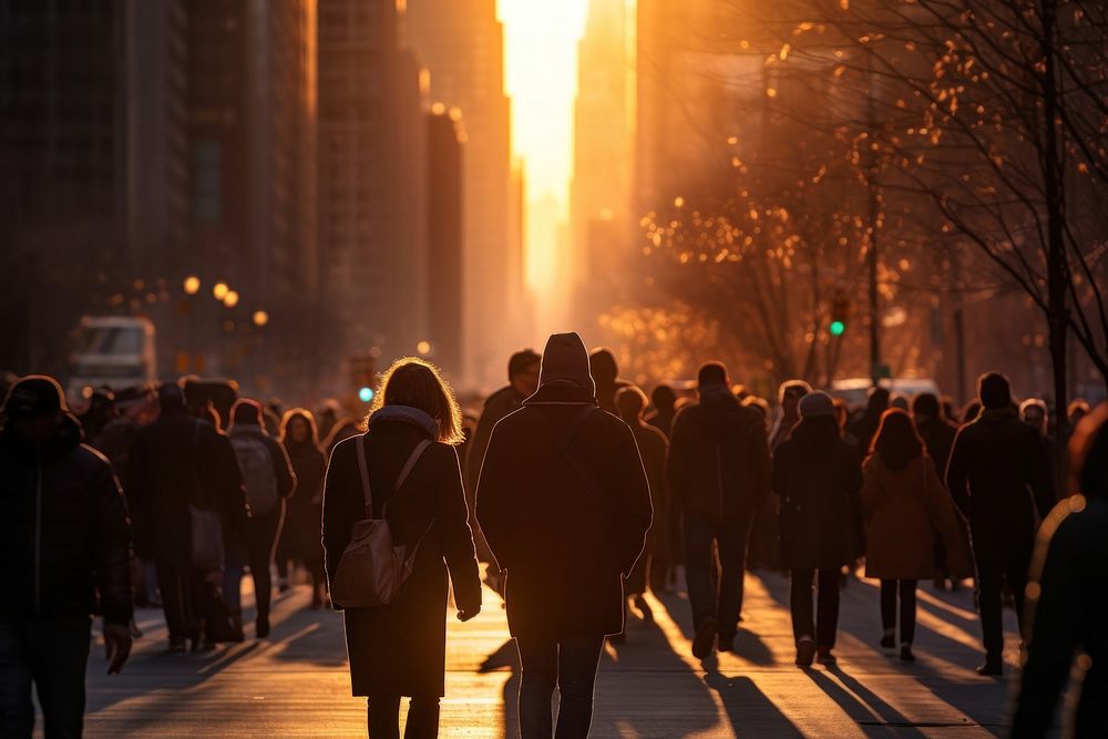 People walking sunlight street adult. AI generated Image by rawpixel.