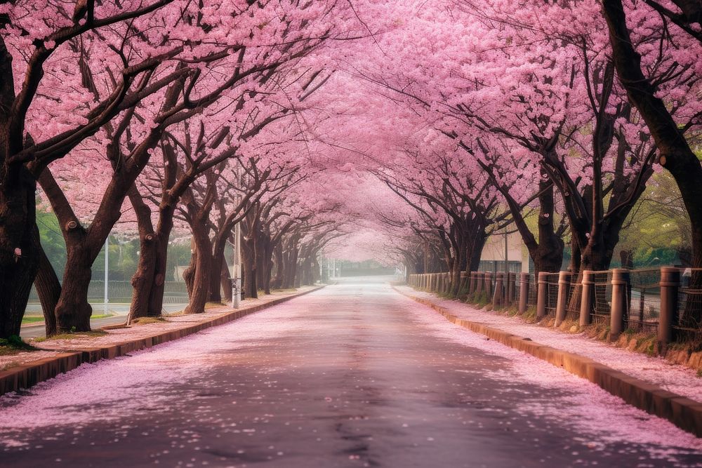 Sakura tree road outdoors blossom. AI generated Image by rawpixel.