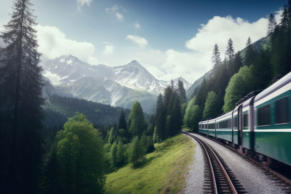 Train train landscape mountain. 