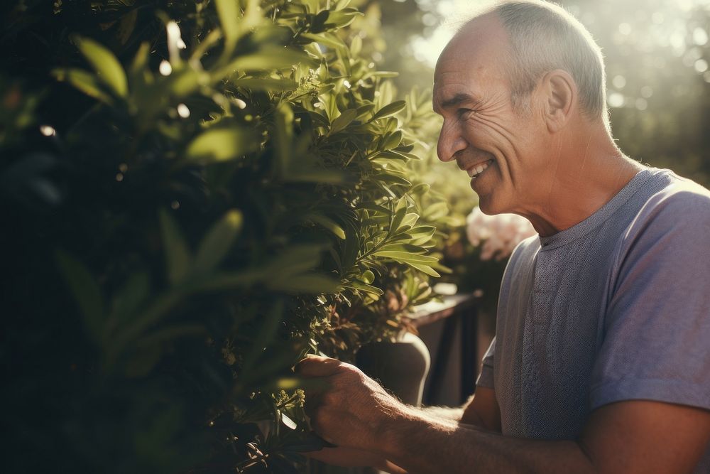 Happy mature man gardening portrait outdoors. AI generated Image by rawpixel.