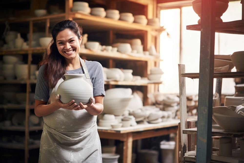 Pottery woman pottery holding entrepreneur. AI generated Image by rawpixel.