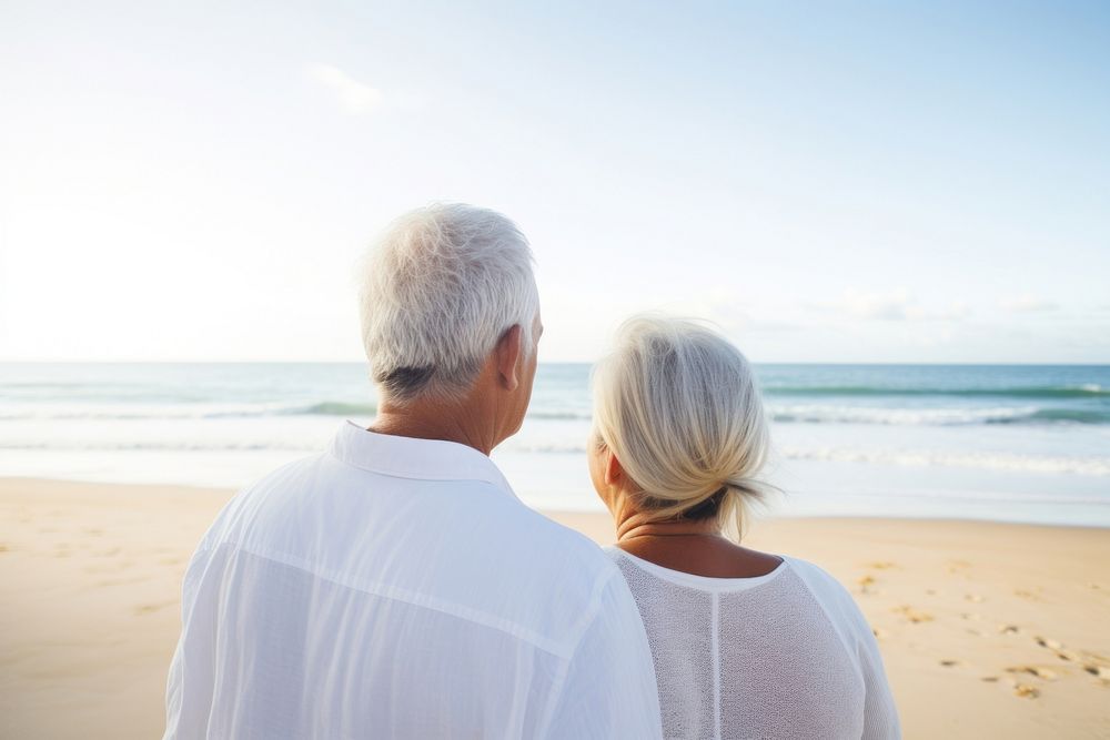 Happy mature couple beach outdoors nature. 