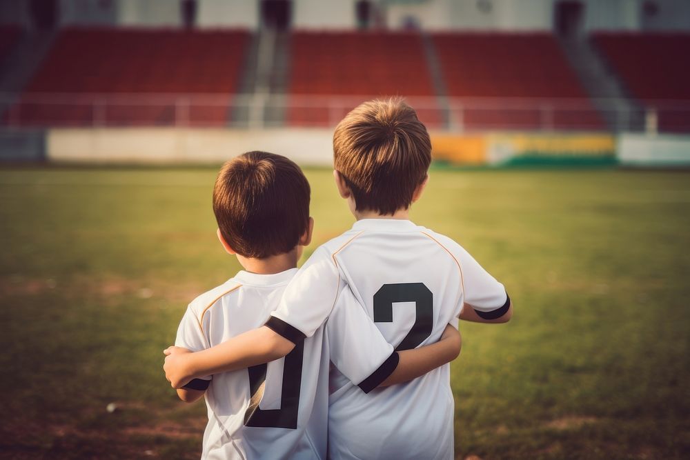 Two kid football child field. AI generated Image by rawpixel.