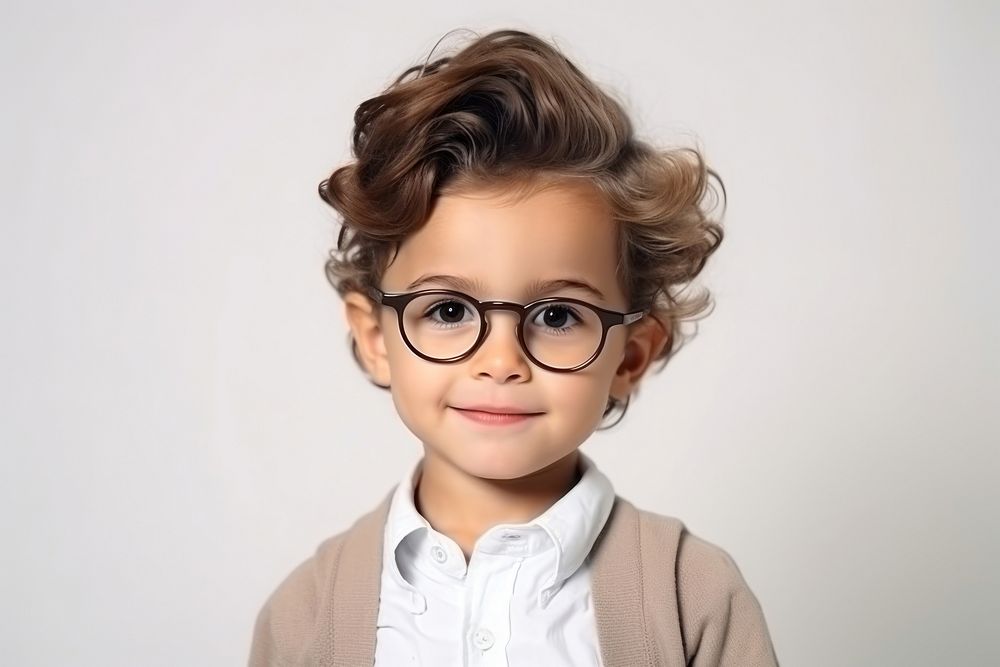 Little boy wearing glasses portrait photo white background. AI generated Image by rawpixel.