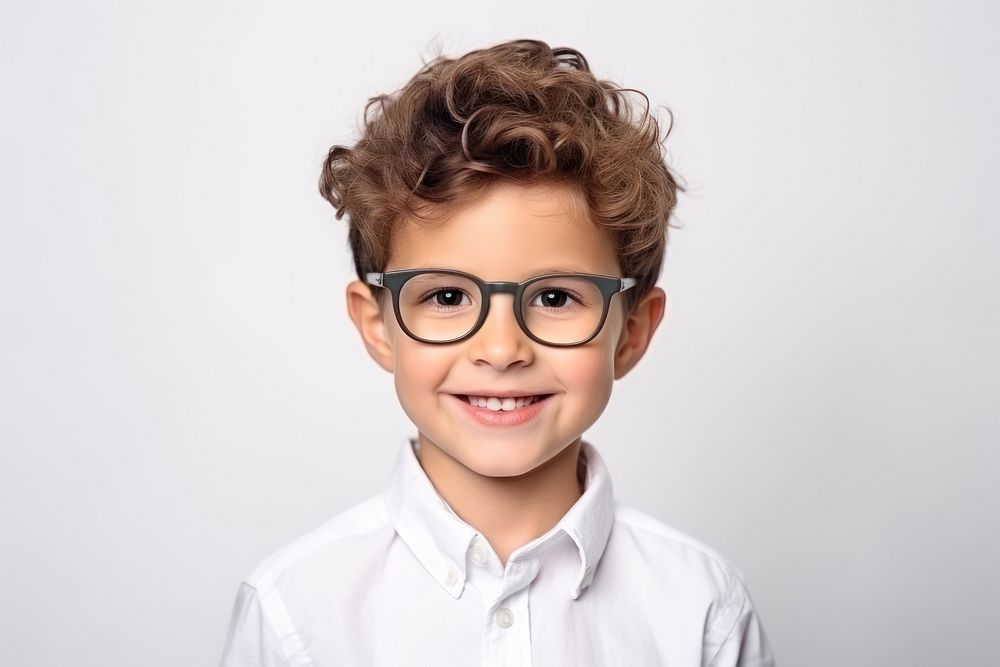 Little boy wearing glasses portrait smile photo. AI generated Image by rawpixel.