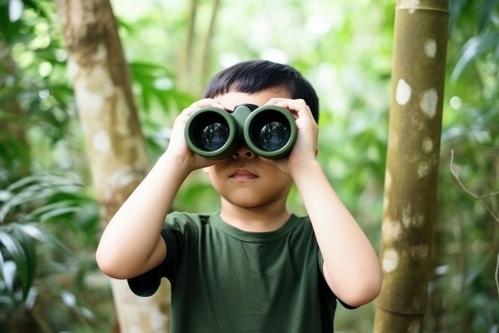 Binoculars camera forest child. AI generated Image by rawpixel.