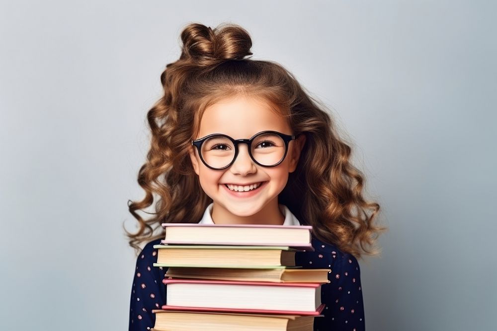 Child school girl glasses portrait smiling. AI generated Image by rawpixel.