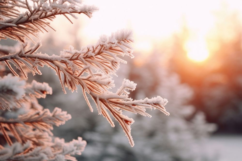 Pine branch frost snow landscape. AI generated Image by rawpixel.