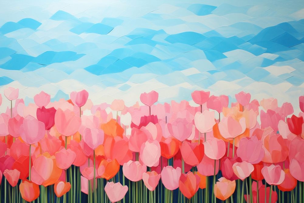 Tulip field sky painting backgrounds outdoors