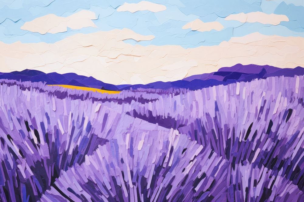 Lavender field sky painting backgrounds outdoors. AI generated Image by rawpixel.
