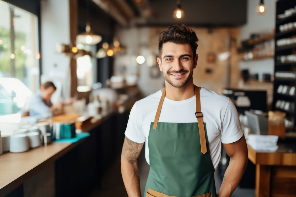 Barista smiling waiter adult. 