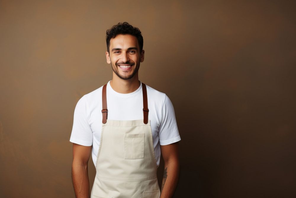 Smiling adult apron entrepreneur. 