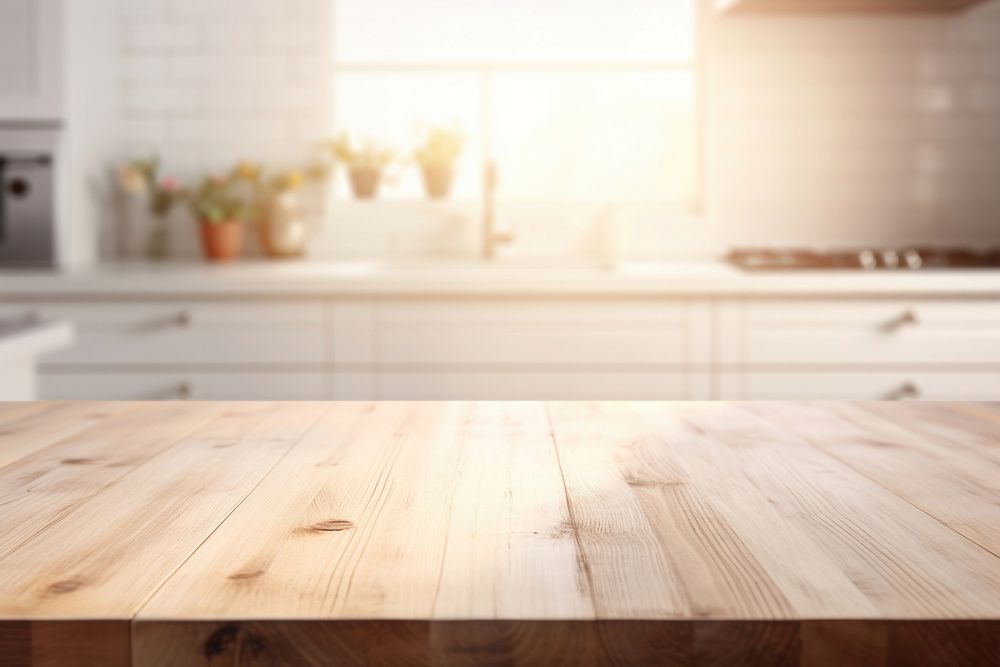 Empty brown wooden kitchen table furniture. AI generated Image by rawpixel.