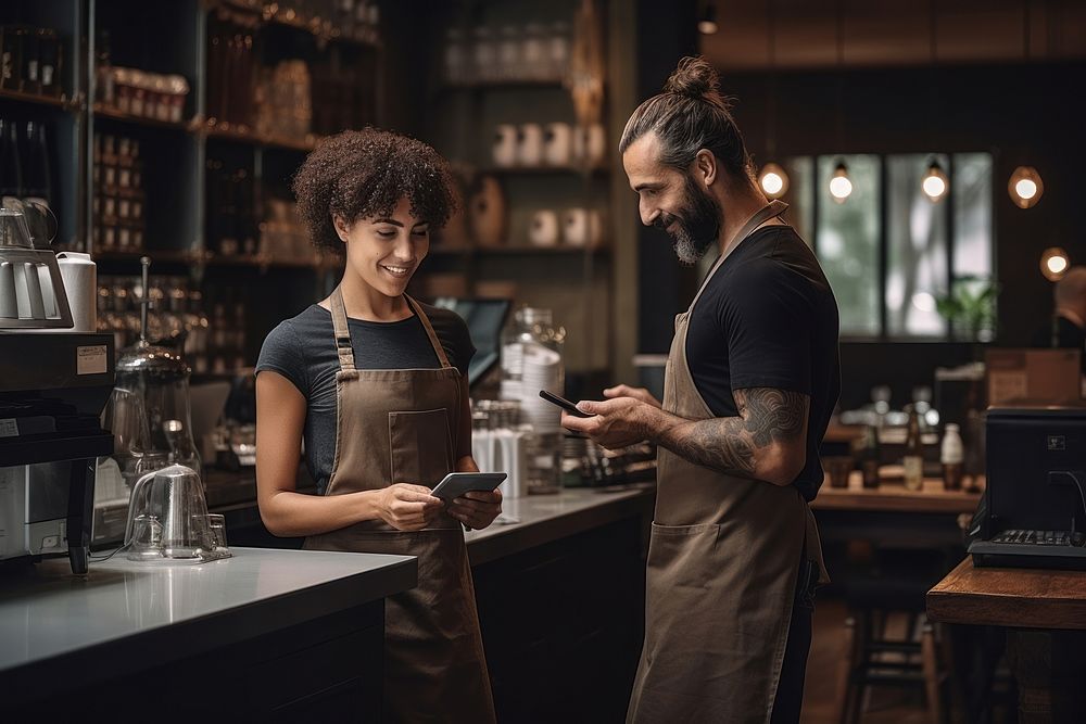 Coffee shop barista adult table. AI generated Image by rawpixel.