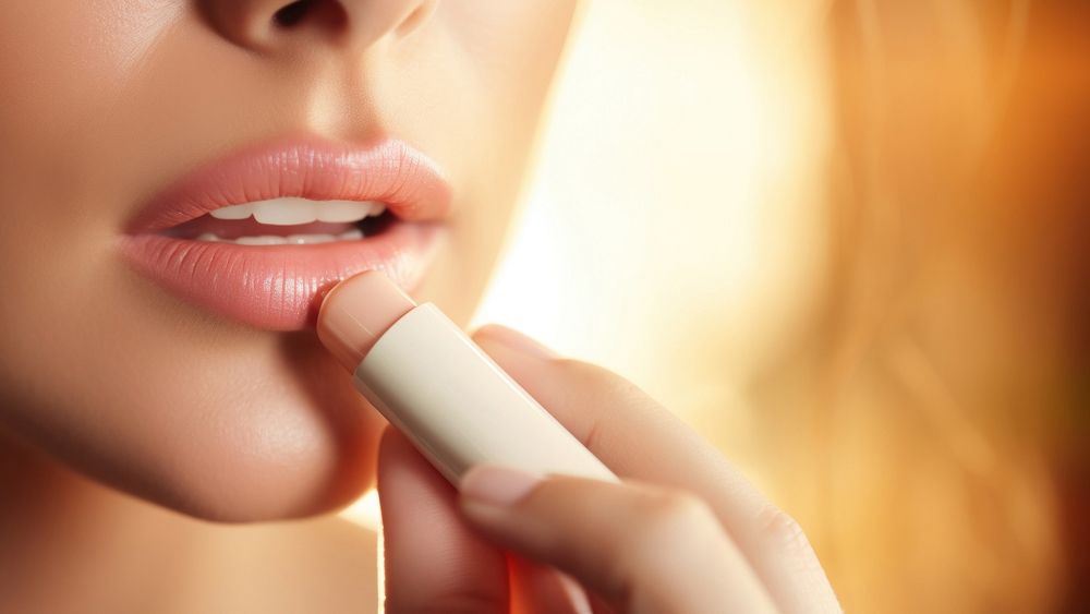 Woman holding lip balm cosmetics lipstick perfection. AI generated Image by rawpixel.