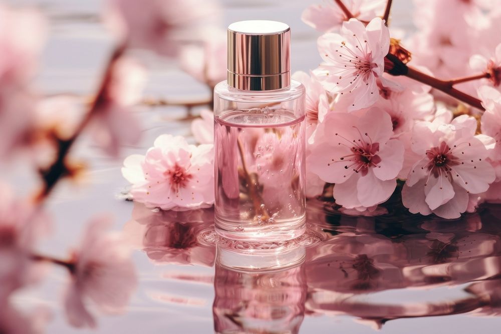 Skincare bottle flower cosmetics blossom. AI generated Image by rawpixel.