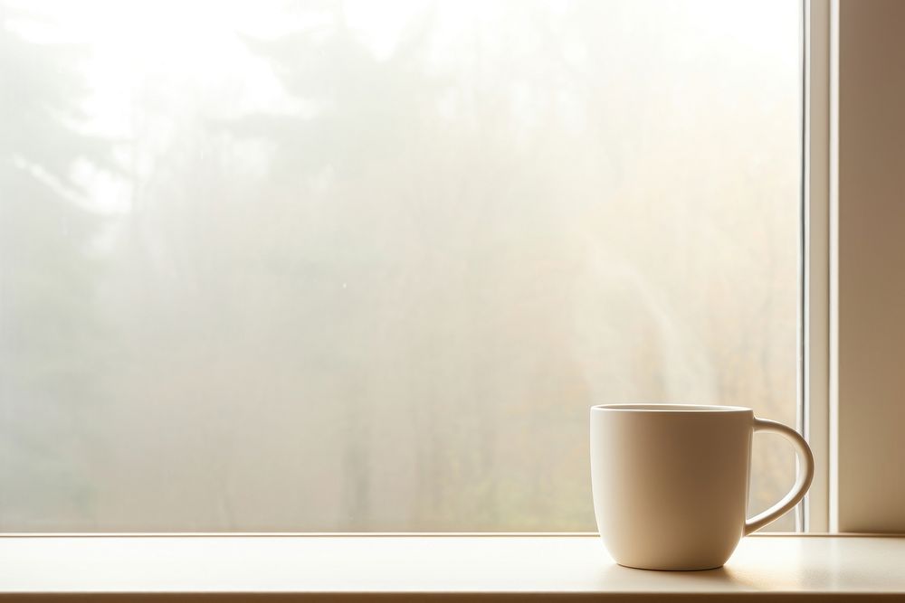 Coffee cup windowsill drink. 