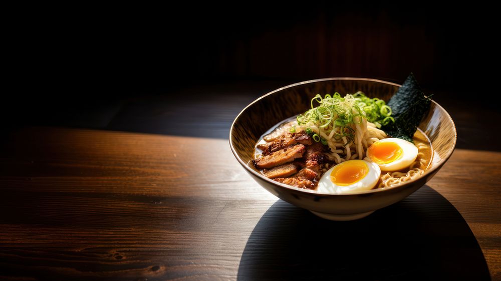 Japanese tonkatsu ramen food meal bowl. 