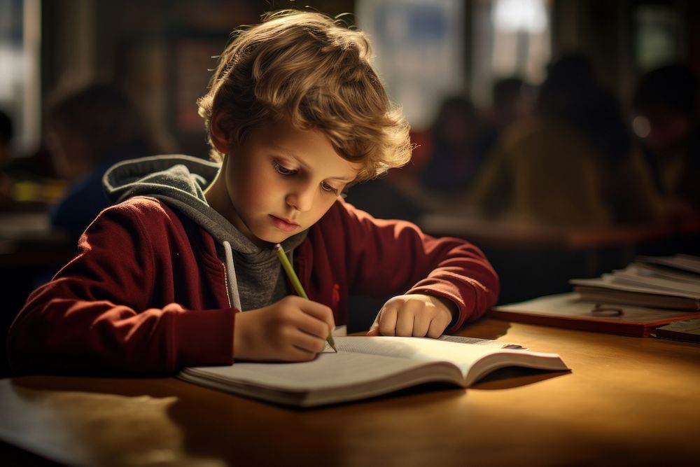 Kid writeing classroom reading writing. AI generated Image by rawpixel.