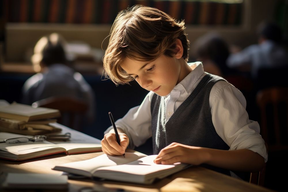 Kid writeing classroom writing student. AI generated Image by rawpixel.