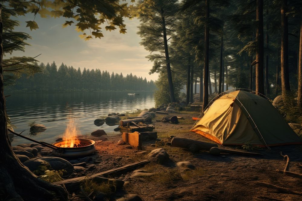 Camping outdoors bonfire nature. AI generated Image by rawpixel.