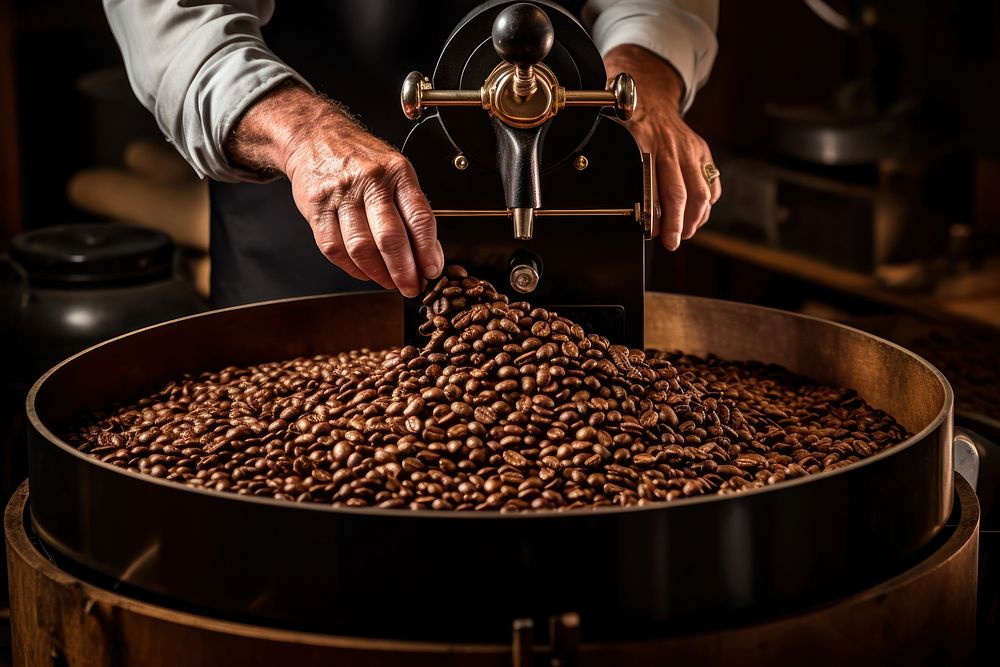 Coffee beans holding hand refreshment. 