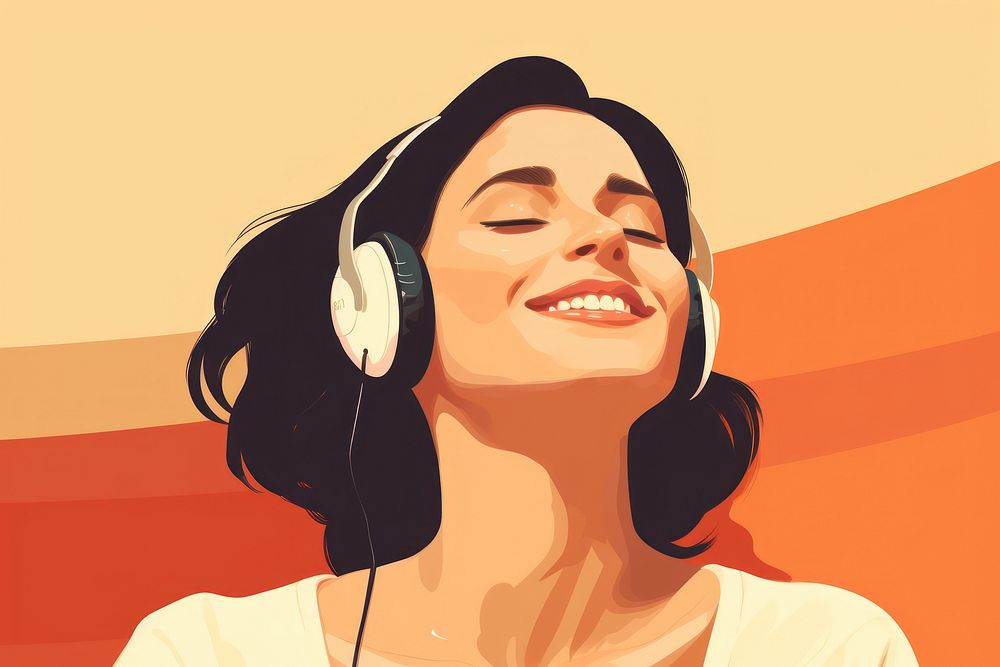 Headphones listening headset smile. AI generated Image by rawpixel.