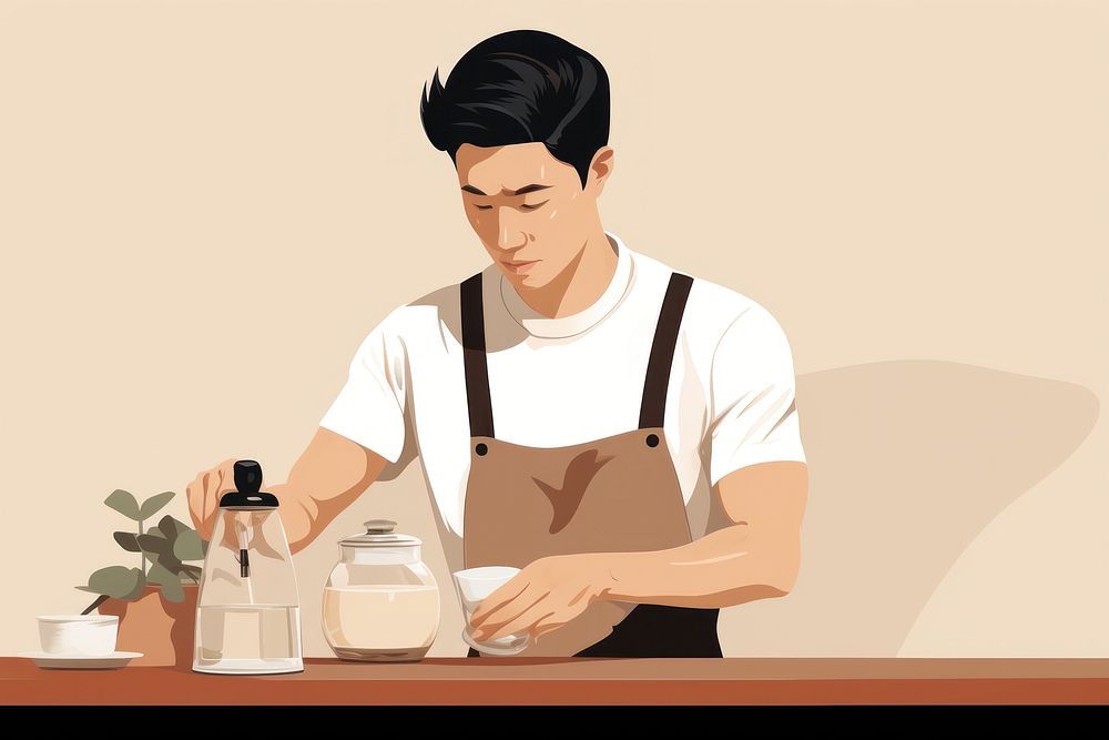 Asian Barista man face refreshment standing. AI generated Image by rawpixel.