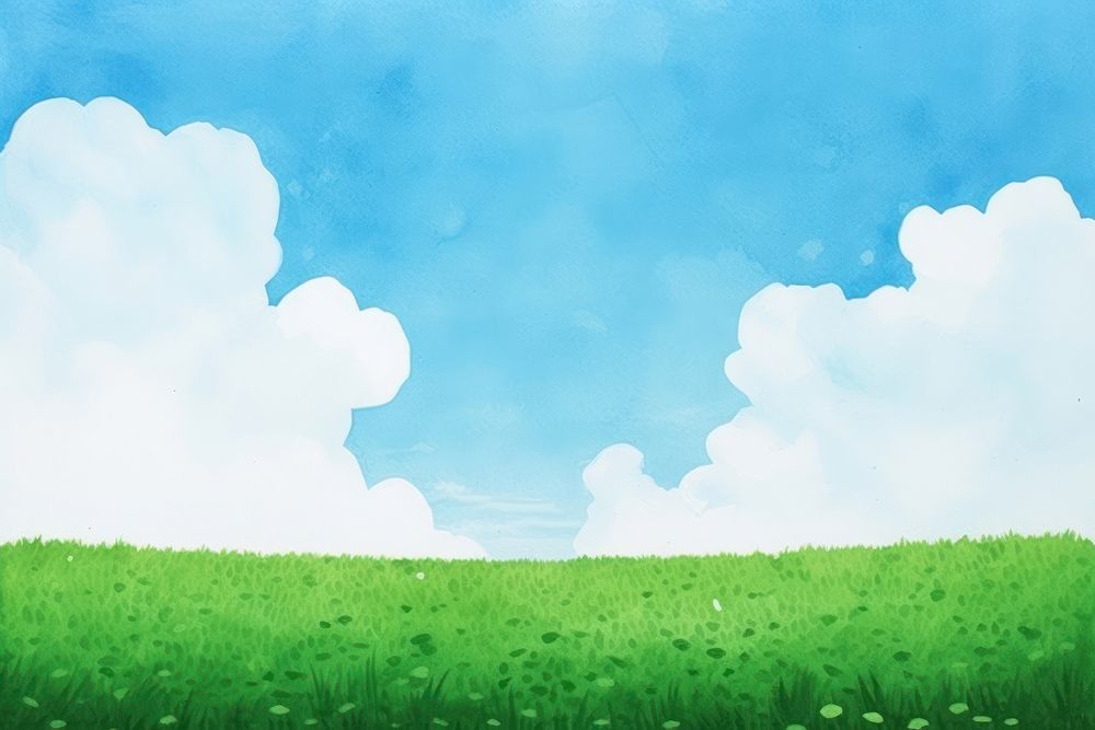 Blue sky green grass paradise backgrounds grassland landscape. AI generated Image by rawpixel.