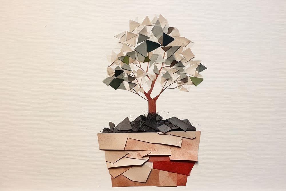 Potted bonsai art origami plant. AI generated Image by rawpixel.