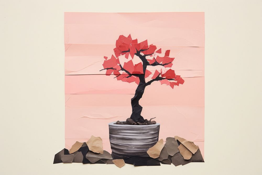 Potted bonsai art painting flower. 