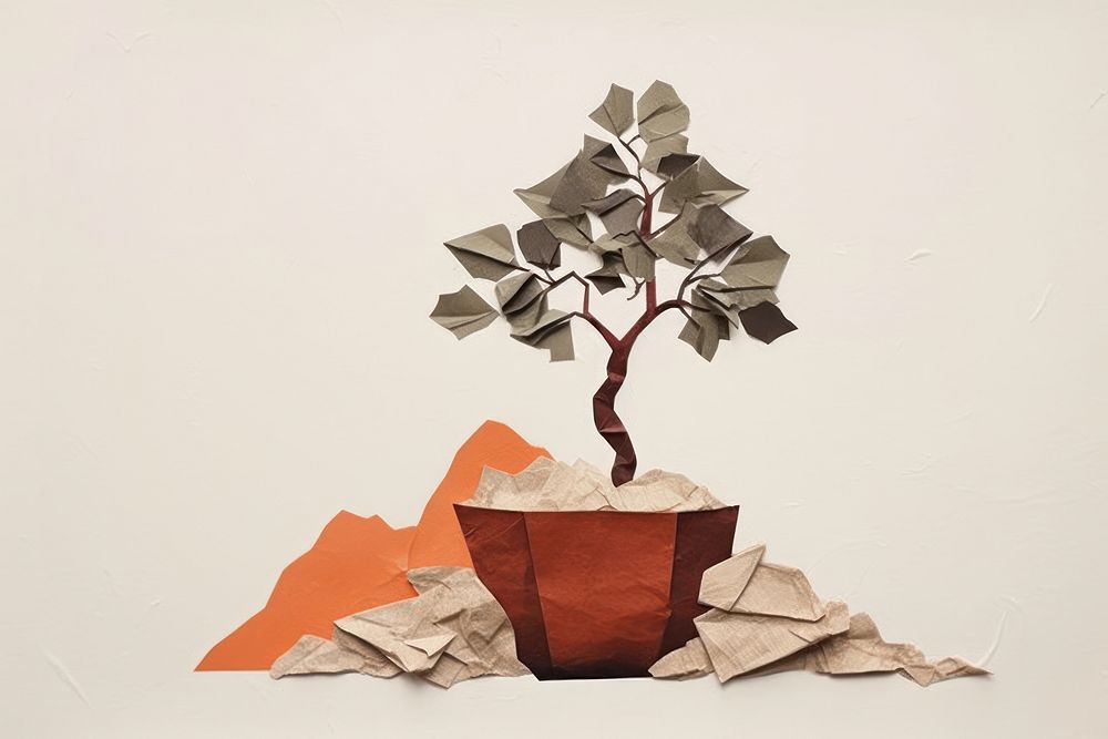 Potted bonsai art origami plant. 