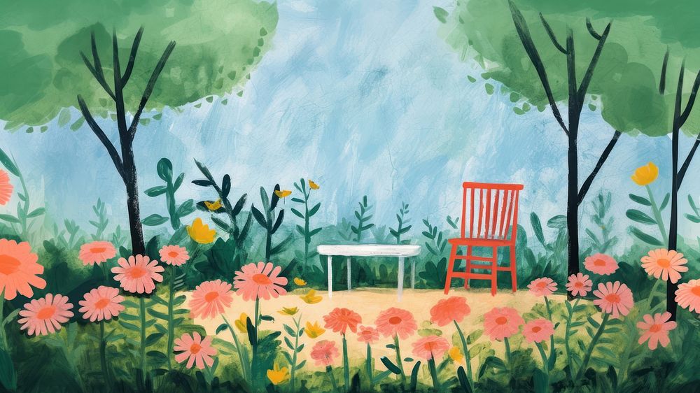 Garden scene furniture painting outdoors