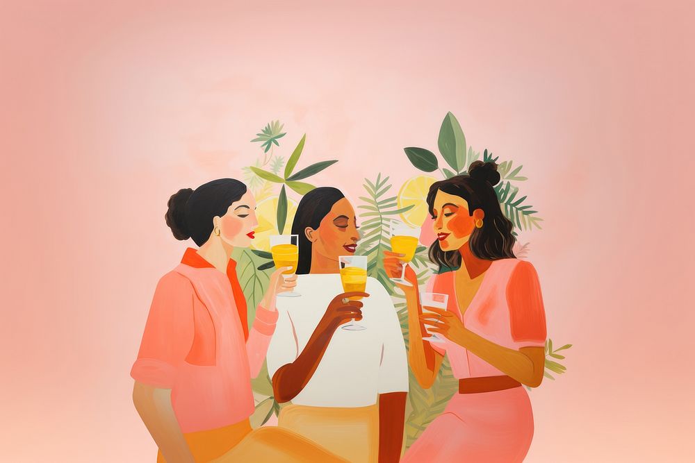 minimal simplified friends drinking cocktails, cheerful, children's book illustrations. 