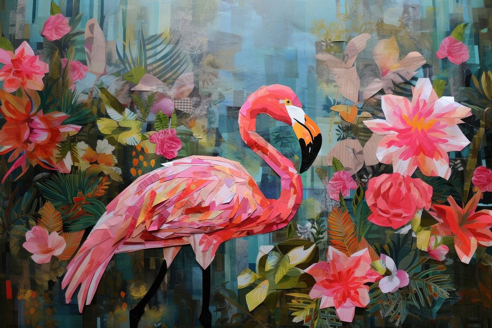 Flamingo painting animal flower. AI generated Image by rawpixel.
