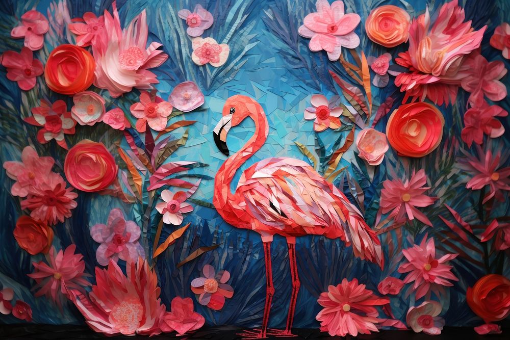 Flamingo painting animal bird. AI generated Image by rawpixel.