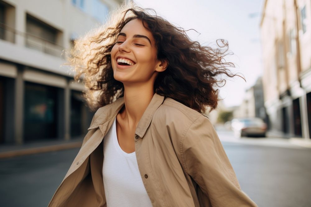 Muslin woman cheerful laughing street. AI generated Image by rawpixel.