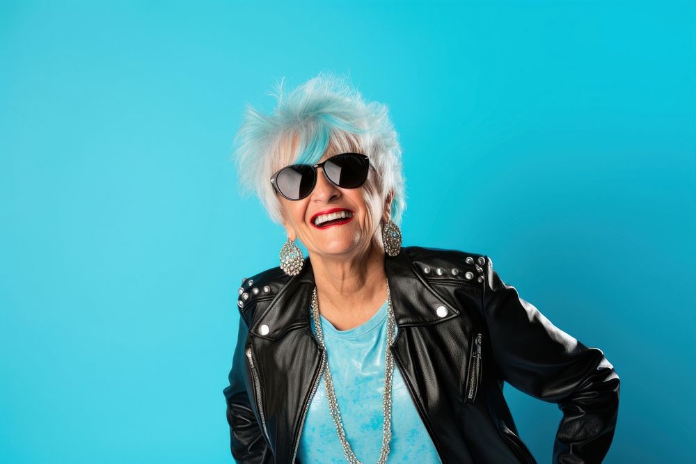 Happy mature woman glasses sunglasses laughing. AI generated Image by rawpixel.