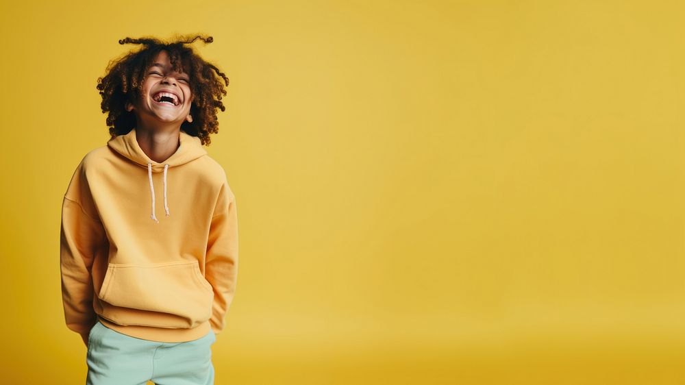 Kids wearing streetwear laughing sweatshirt happiness. 