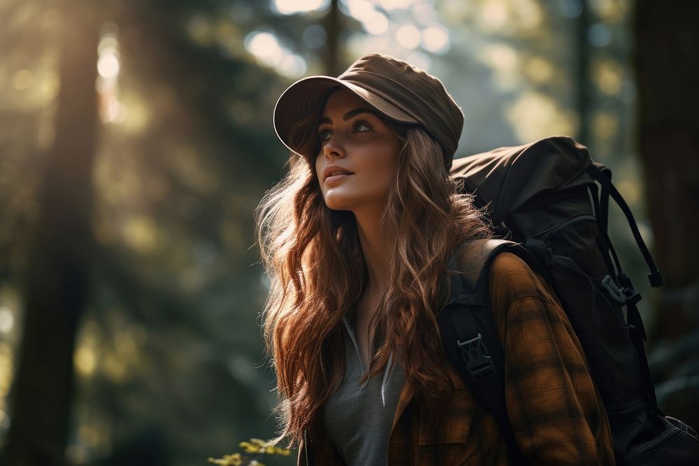 Backpack portrait forest travel. AI generated Image by rawpixel.