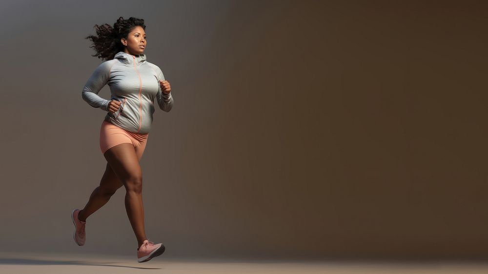 African american chubby running adult exercising. 