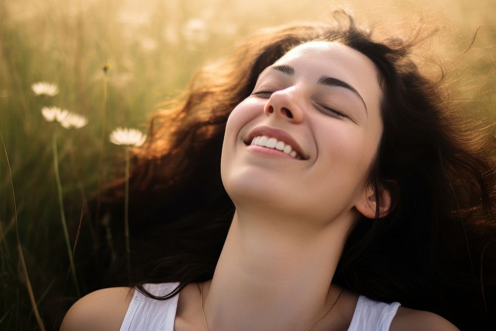 Laughing smiling meadow smile. AI generated Image by rawpixel.