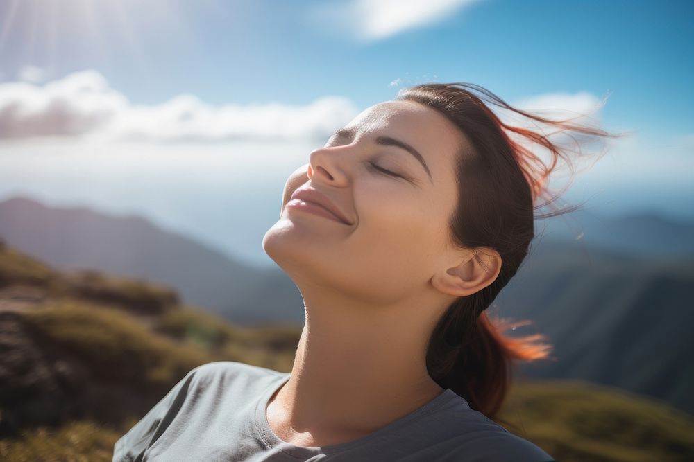Mountain smiling adult woman. AI generated Image by rawpixel.
