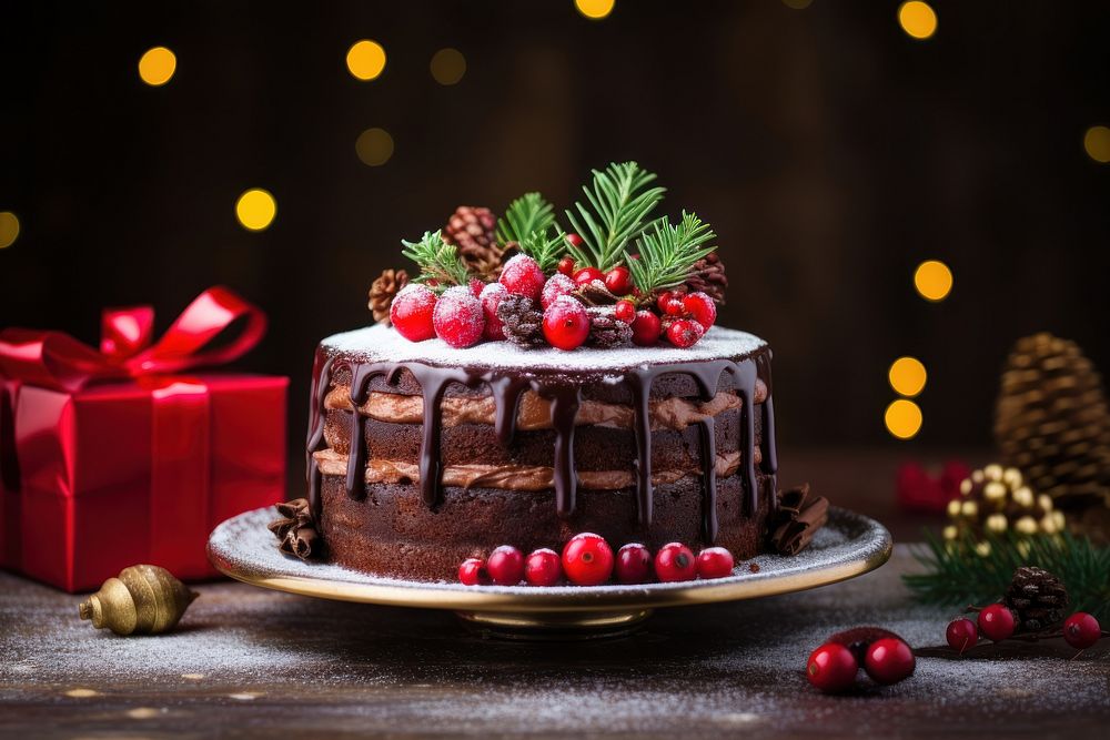 Christmas cake christmas dessert berry. AI generated Image by rawpixel.