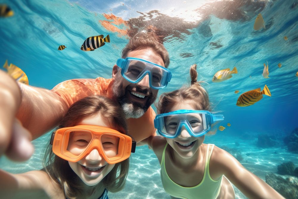 Happy family snorkeling underwater recreation. AI generated Image by rawpixel.